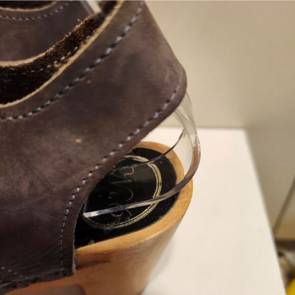 No. 6 Taupe Nubuck Leather Lace Up Corset Open Toe Wood Clogs Sz.6/36  Ret.$260 - Picture 8 of 13